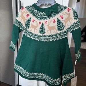 Tahari Green and White Festive Sweater